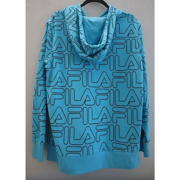 Fila SX211151 Women's Sz 1X Curacao Blue/Black Printed Full Zip Hooded Jacket - Picture 2 of 13